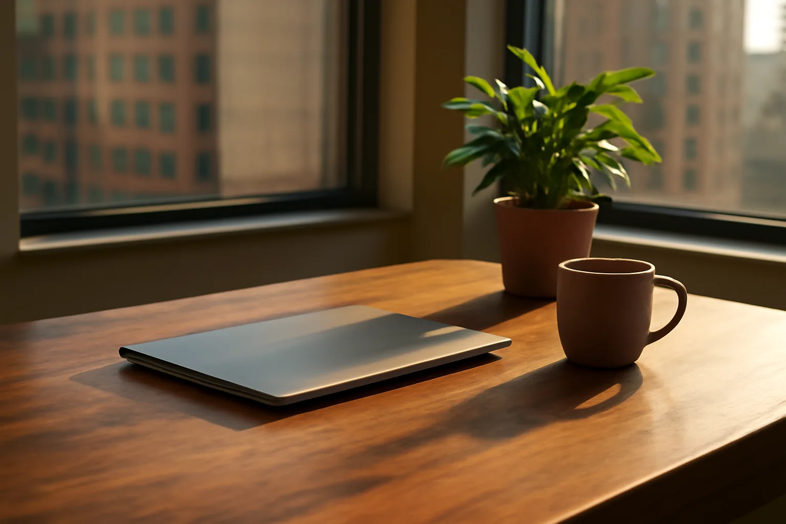 Sunlit Little Rock office table set for remote online notarization renewal work