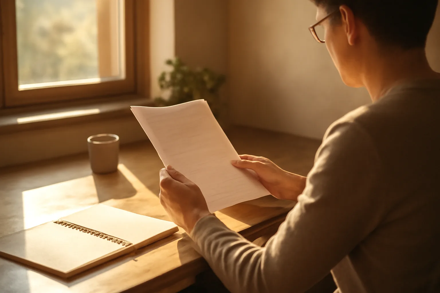 Person at a home office desk reviewing documents for remote online notarization in Alabama